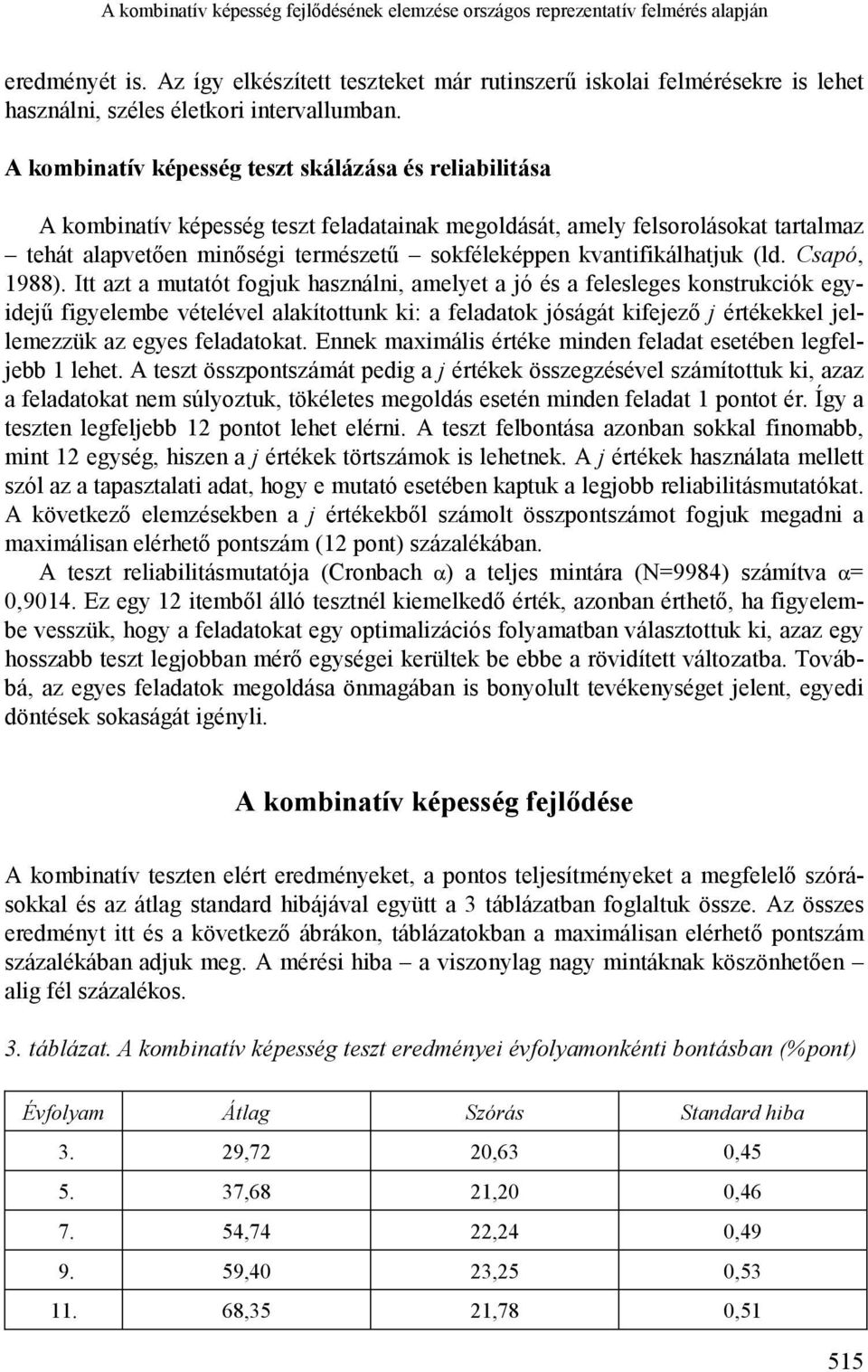 A kombinatív képesség teszt skálázása és reliabilitása A kombinatív képesség teszt feladatainak megoldását, amely felsorolásokat tartalmaz tehát alapvetően minőségi természetű sokféleképpen