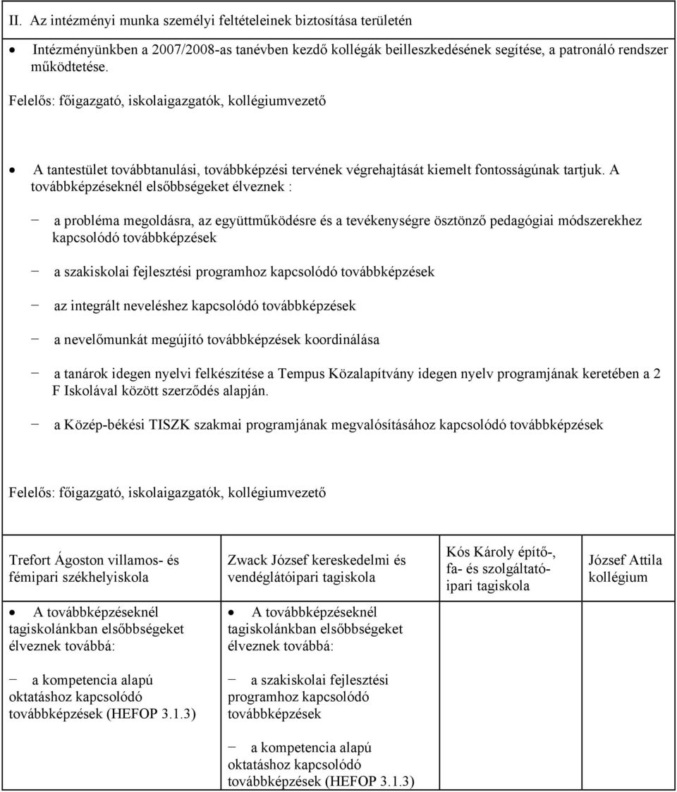 A továbbképzéseknél elsőbbségeket élveznek : a probléma megoldásra, az együttműködésre és a tevékenységre ösztönző pedagógiai módszerekhez kapcsolódó továbbképzések a szakiskolai fejlesztési