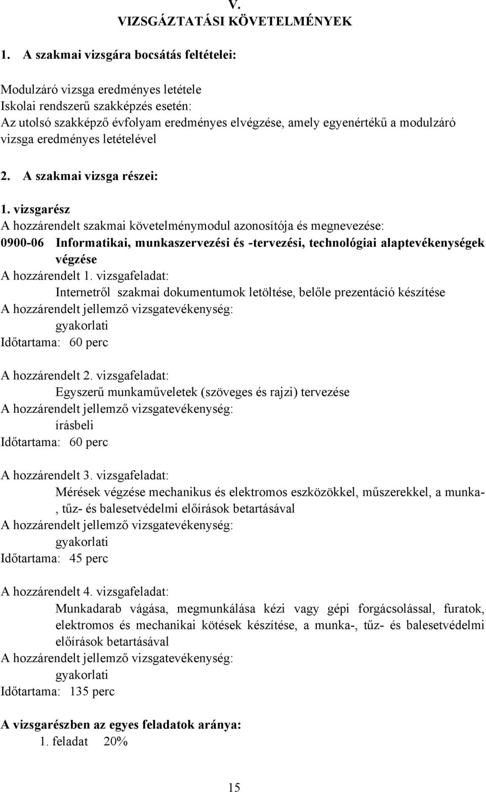 eredményes letételével 2. szakmai vizsga részei: 1.