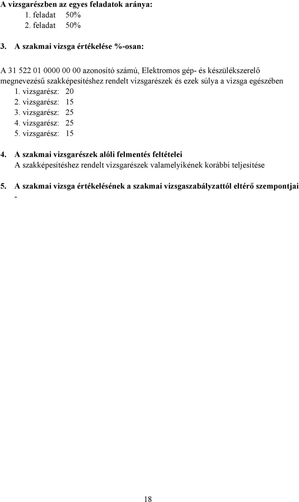 rendelt vizsgarészek és ezek súlya a vizsga egészében 1. vizsgarész: 20 2. vizsgarész: 15 3. vizsgarész: 25 4. vizsgarész: 25 5.