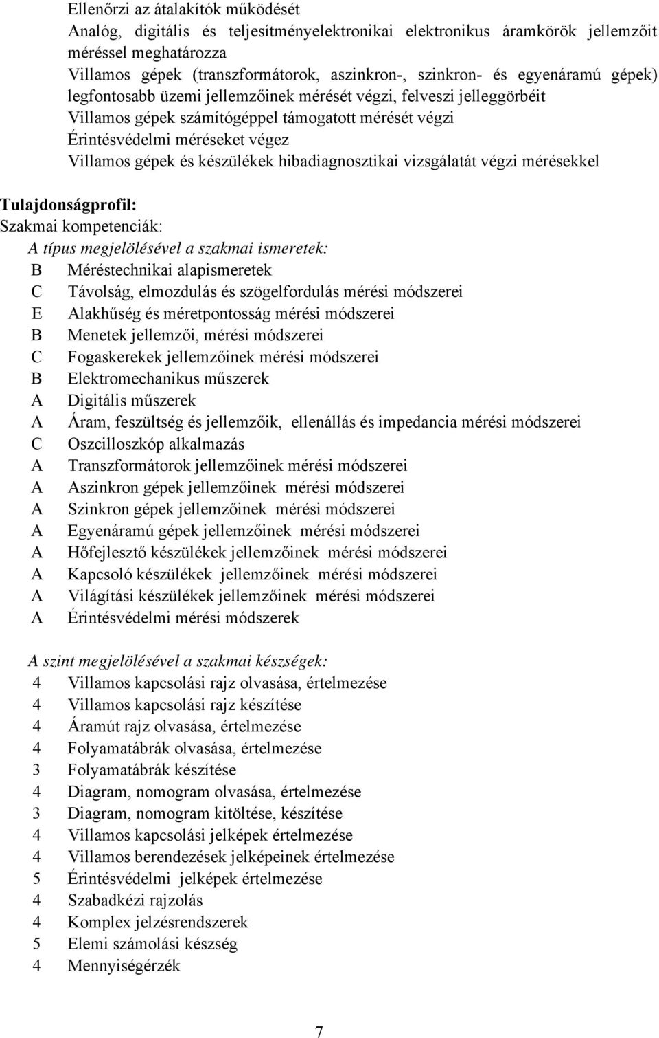 készülékek hibadiagnosztikai vizsgálatát végzi mérésekkel Tulajdonságprofil: Szakmai kompetenciák: típus megjelölésével a szakmai ismeretek: B Méréstechnikai alapismeretek Távolság, elmozdulás és