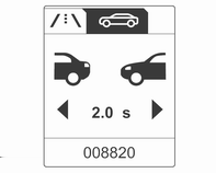 A minimum kijelzett távolság 0,5 mp. Ha nincs elöl haladó jármű vagy ha a jármű a tartományon kívül van, két kötőjel jelenik meg: -.- s.