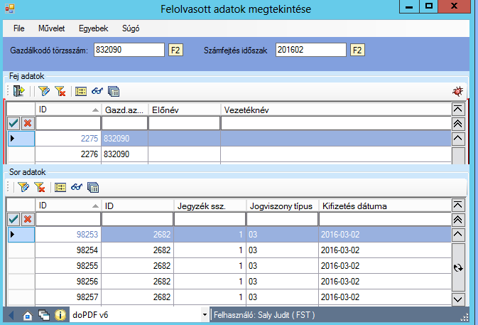 3.3. Felolvasott adatok megjelenítése Válasszuk a KIRA fájlműveletek / c. Felolvasott adatok megjelenítése menüpontot!