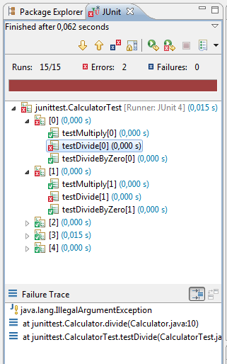 (expected=illegalargumentexception.class) public void testdividebyzero() throws Exception { calc.divide(a, 0.