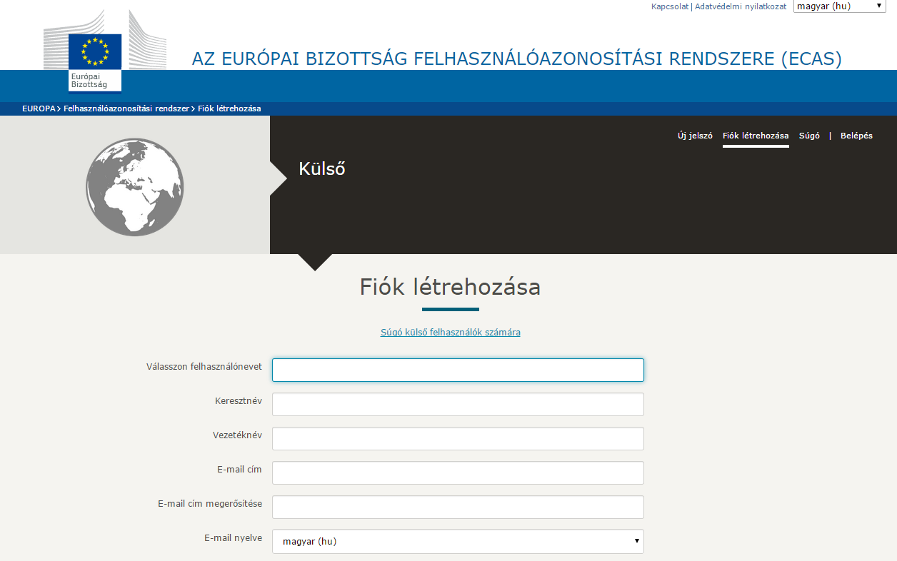 3. lépés Töltse ki a következő mezőket: - felhasználónév (szabadon választható) - keresztnév - vezetéknév - e-mail cím - e-mail cím