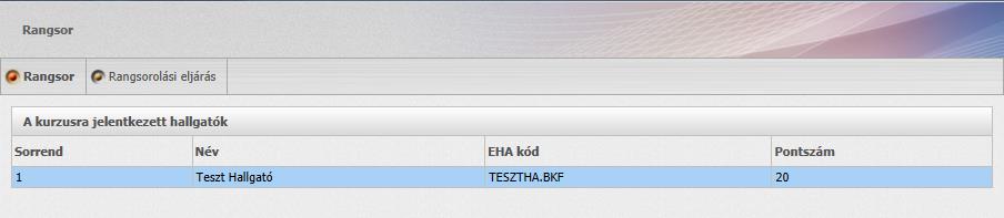 A pontszámra kattintva megtekintheti, hogy a pontszám alapján hányadik helyen áll a kurzus rangsorában, illetve a