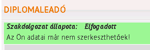 Kar/Intézet és Tanszék/Intézet kiválasztása Itt lehet megadni a Kart/Intézetet és Tanszéket/Intézetet, ahova a hallgató jár és a szakdolgozatát be szeretné adni. FIGYELEM!