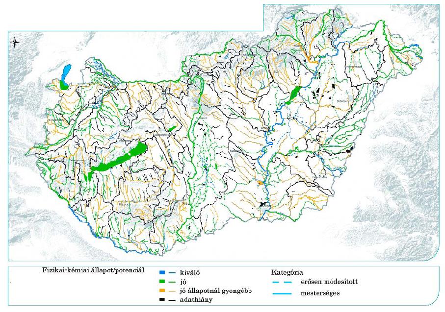 Víztestek fizikai-kémiai állapota (Forrás: VGT, 2009) vizsgált víztestek több mint 40%-a elérte a jó állapotot szennyezési