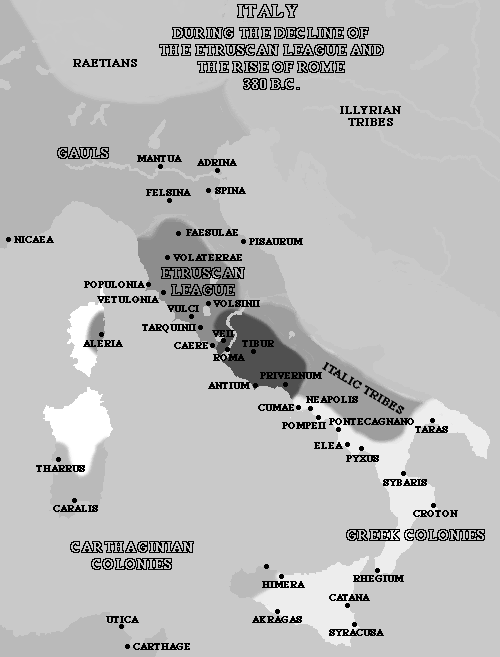Villanova - kultúra földművelők Etruszkok nem indogermán nép 9000 nyelvemlék - magas műveltség tengerésznép - városokba tömörülve fejlett politikai élet - görög minták arisztokratikus berendezkedés