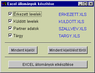 12. ábra 3.3.3 Partner lista Partner listát nyomtathatunk, melyet település és tevékenységi kör szerint szűrhetünk (3. melléklet). 3.3.4 Tárgy lista Tárgy listát nyomtathatunk (4. melléklet). 13.