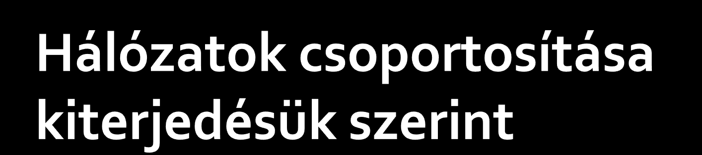 Távolság Példa Megnevezés 10 km Városban MAN 100 km Országban WAN 1 000 km Földrészen WAN 10