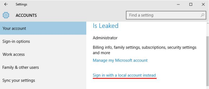 Utolsó lépésként, amennyiben használni kívánjuk a "Microsoft Account"-ot, célszerű lokális fiókká konvertálnunk azt a "Settings"