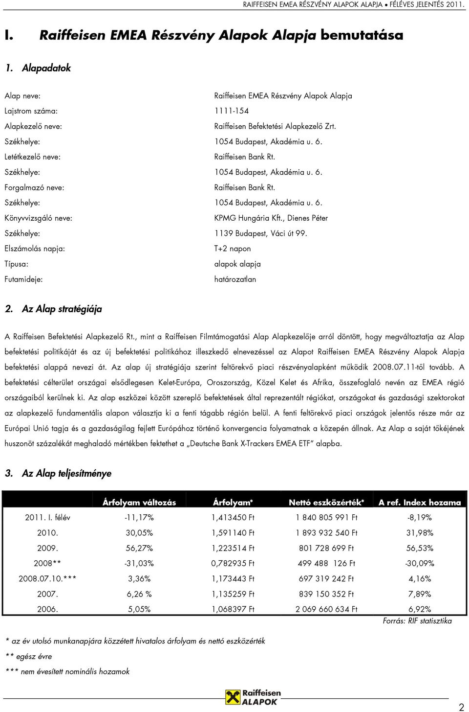 , Dienes Péter Székhelye: 1139 Budapest, Váci út 99. Elszámolás napja: Típusa: Futamideje: T+2 napon alapok alapja határozatlan 2. Az Alap stratégiája A Raiffeisen Befektetési Alapkezelő Rt.