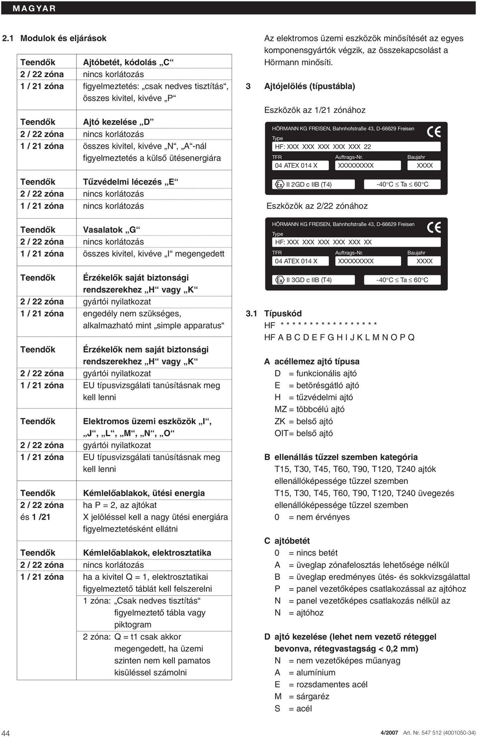 rendszerekhez H vagy K 2 / 22 zóna gyártói nyilatkozat 1 / 21 zóna engedély nem szükséges, alkalmazható mint simple apparatus TeendŒk ÉrzékelŒk nem saját biztonsági rendszerekhez H vagy K 2 / 22 zóna