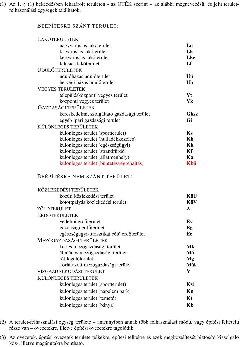 üdülőterület VEGYES TERÜLETEK településközponti vegyes terület központi vegyes terület GAZDASÁGI TERÜLETEK kereskedelmi, szolgáltató gazdasági terület egyéb ipari gazdasági terület KÜLÖNLEGES