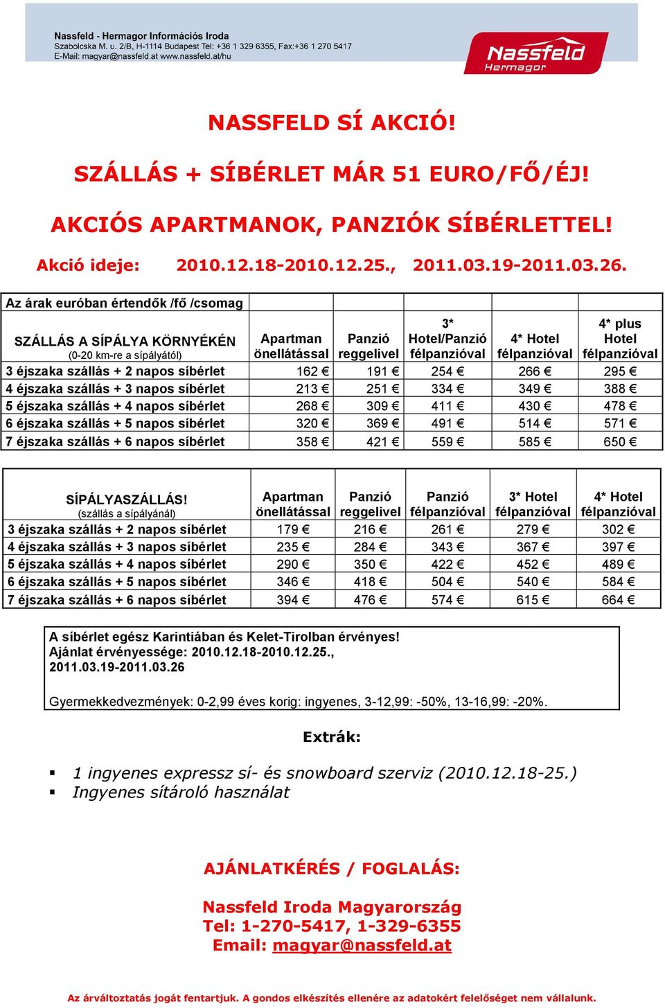 síbérlet 162 191 254 266 295 4 éjszaka szállás + 3 napos síbérlet 213 251 334 349 388 5 éjszaka szállás + 4 napos síbérlet 268 309 411 430 478 6 éjszaka szállás + 5 napos síbérlet 320 369 491 514 571