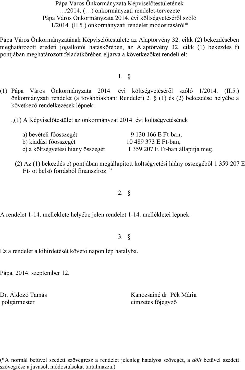 cikk () bekezdés f) pontjában meghatározott feladatkörében eljárva a következőket rendeli el:. () Pápa Város Önkormányzata 24. évi költségvetéséről szóló /24. (II.5.