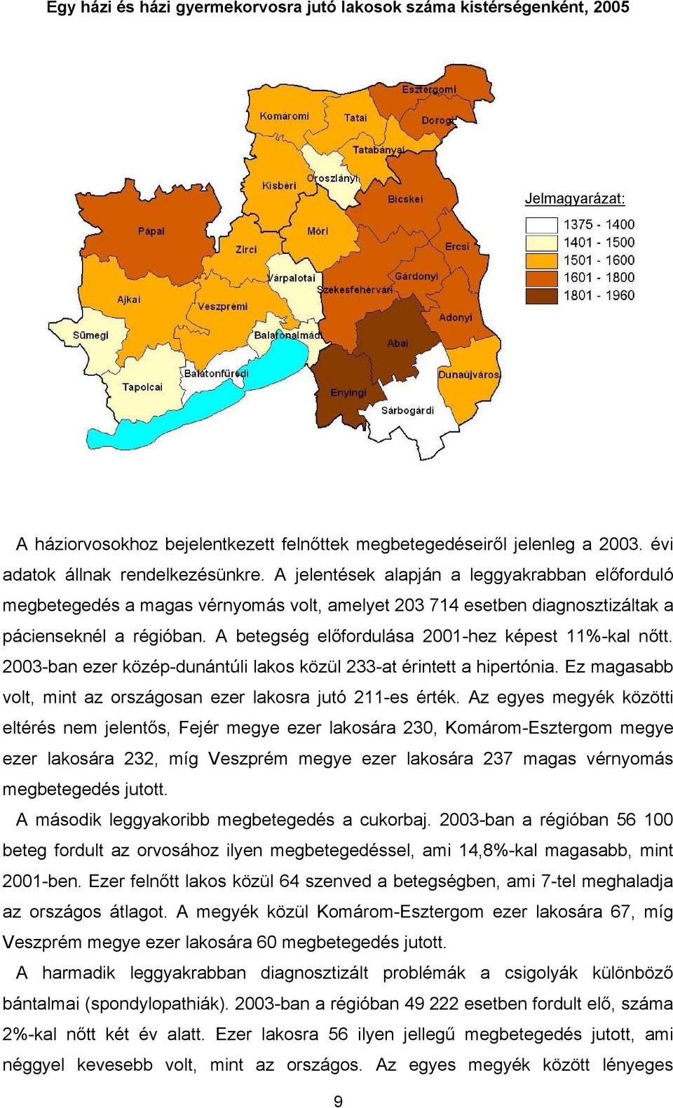 A betegség előfordulása 2001-hez képest 11%-kal nőtt. 2003-ban ezer közép-dunántúli lakos közül 233-at érintett a hipertónia. Ez magasabb volt, mint az országosan ezer lakosra jutó 211-es érték.