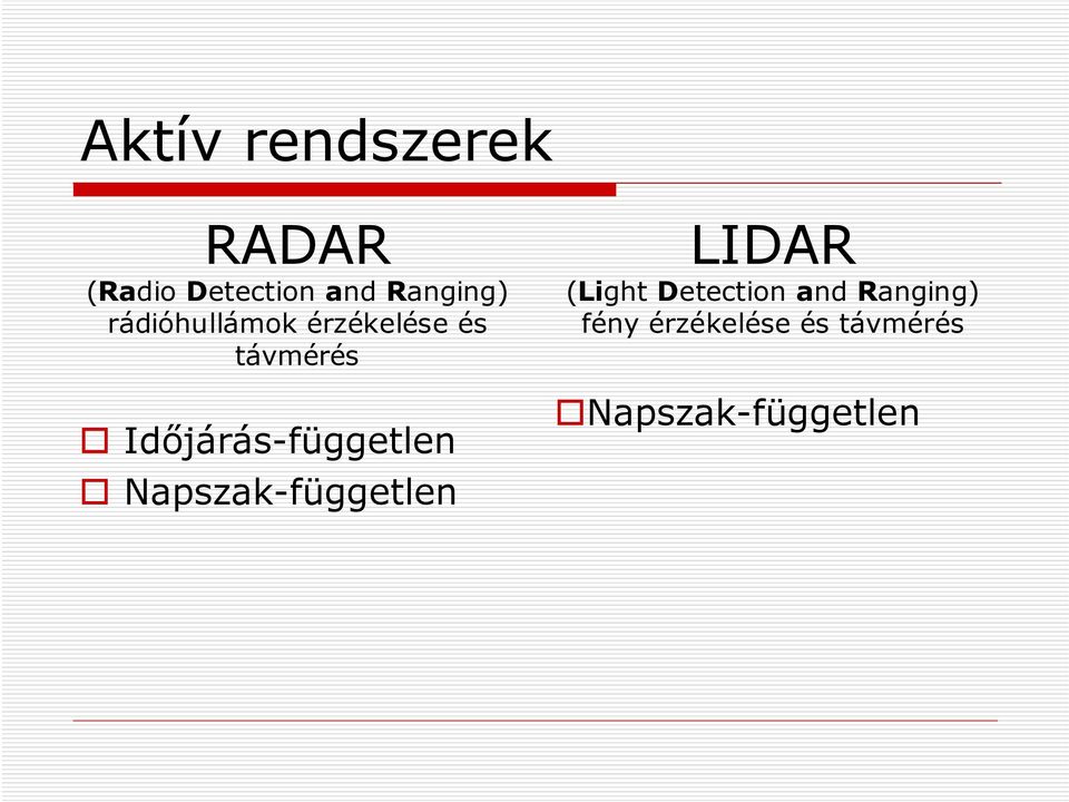 Időjárás-független Napszak-független LIDAR (Light