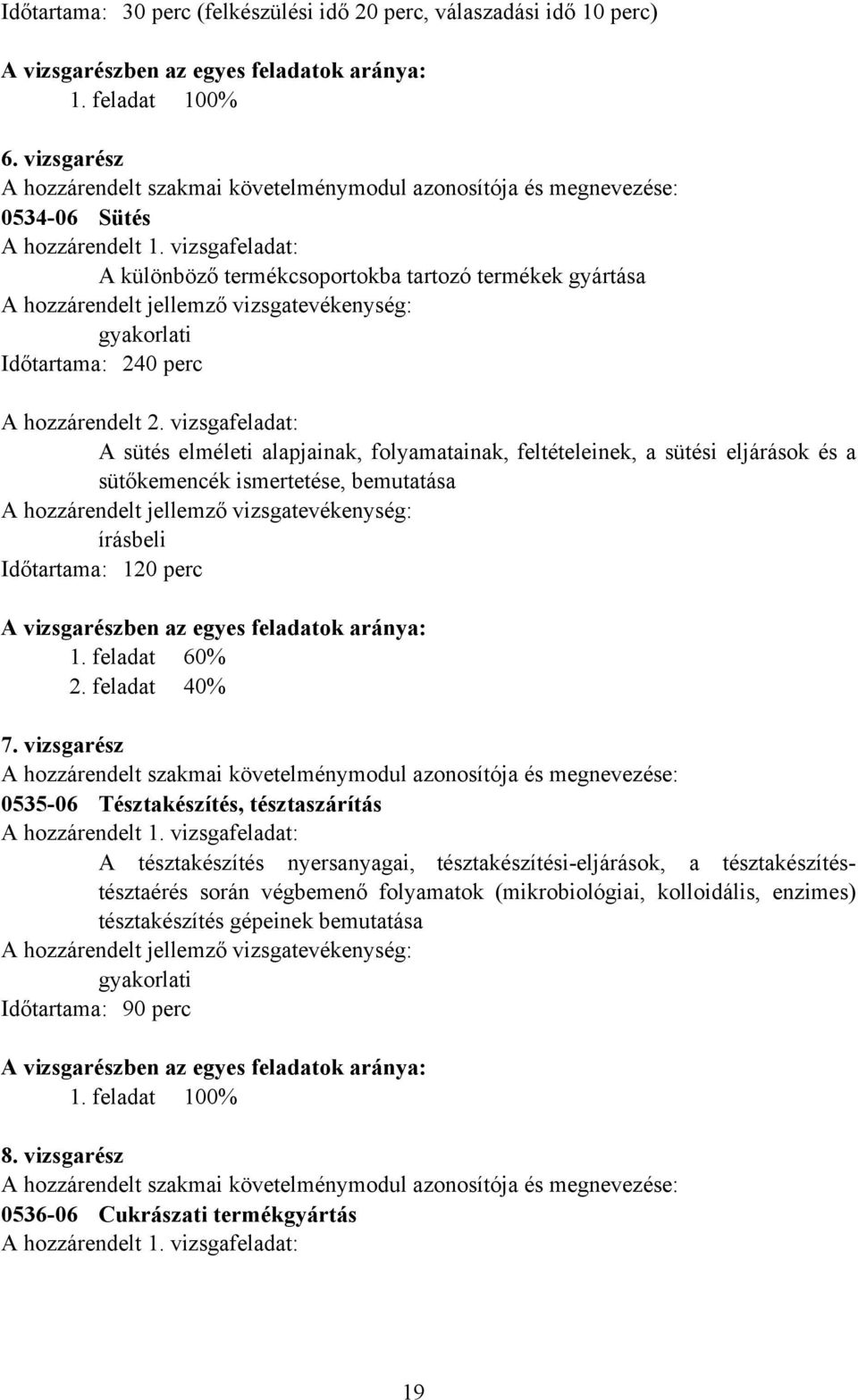 vizsgafeladat: A különböző termékcsoportokba tartozó termékek gyártása gyakorlati Időtartama: 240 perc A hozzárendelt 2.