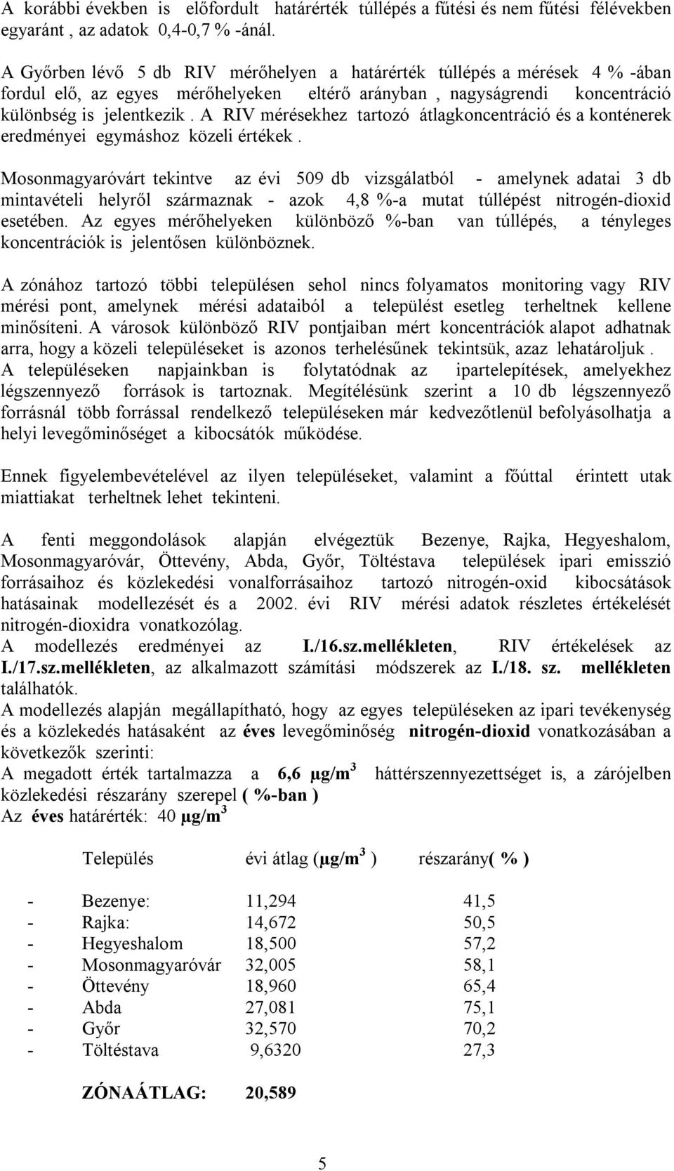 A RIV mérésekhez tartozó átlagkoncentráció és a konténerek eredményei egymáshoz közeli értékek.