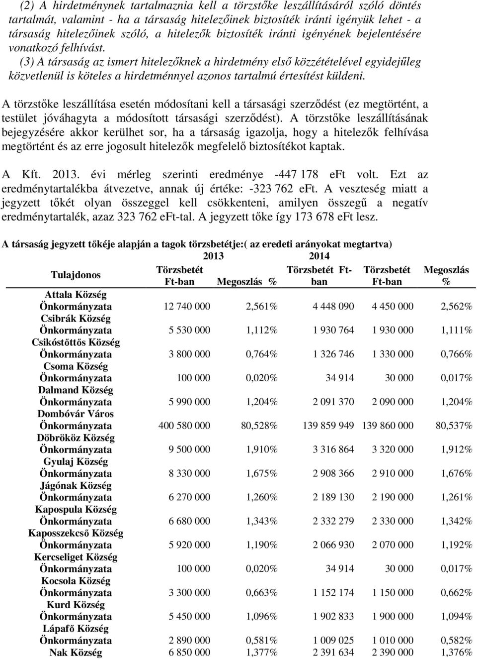 (3) A társaság az ismert hitelezőknek a hirdetmény első közzétételével egyidejűleg közvetlenül is köteles a hirdetménnyel azonos tartalmú értesítést küldeni.