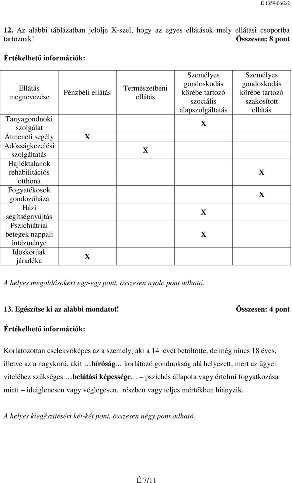 Pszichiátriai betegek nappali intézménye Időskorúak járadéka Pénzbeli ellátás Természetbeni ellátás Személyes gondoskodás körébe tartozó szociális alapszolgáltatás Személyes gondoskodás körébe