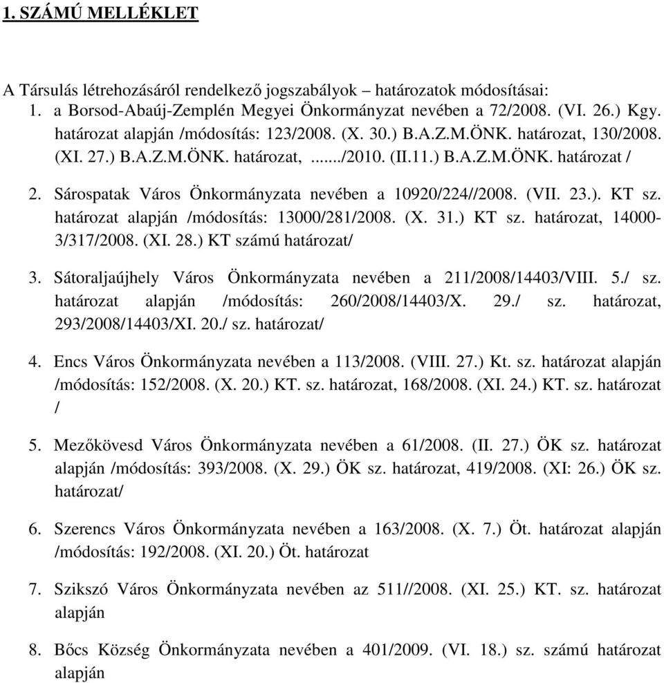 Sárospatak Város Önkormányzata nevében a 10920/224//2008. (VII. 23.). KT sz. határozat alapján /módosítás: 13000/281/2008. (X. 31.) KT sz. határozat, 14000-3/317/2008. (XI. 28.) KT számú határozat/ 3.