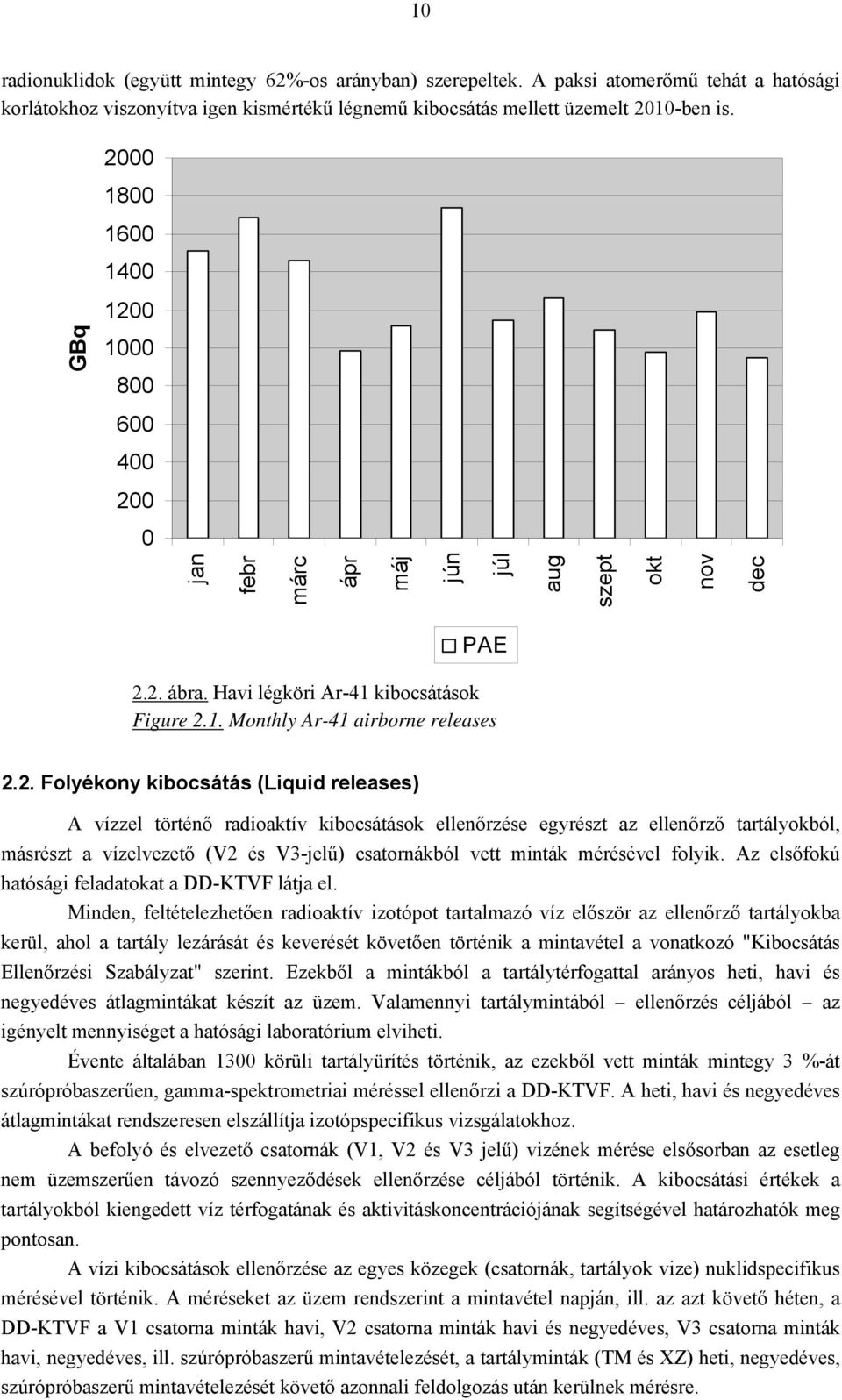 Folyékony kibocsátás (Liquid releases) A vízzel történő radioaktív kibocsátások ellenőrzése egyrészt az ellenőrző tartályokból, másrészt a vízelvezető (V2 és V3-jelű) csatornákból vett minták