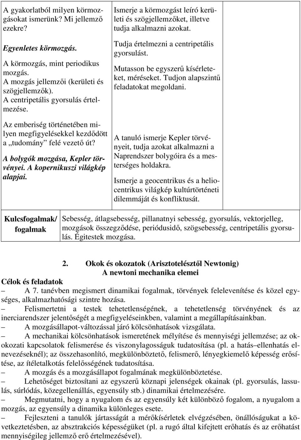 Ismerje a körmozgást leíró kerületi és szögjellemzőket, illetve tudja alkalmazni azokat. Tudja értelmezni a centripetális gyorsulást. Mutasson be egyszerű kísérleteket, méréseket.