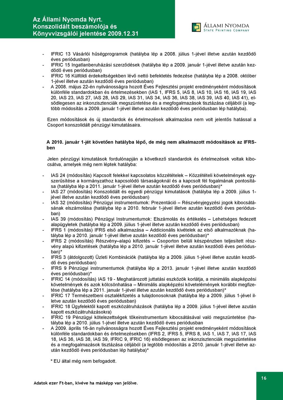 A május 22-én nyilvánosságra hozott Éves Fejlesztési projekt eredményeként módosítások különféle standardokban és értelmezésekben (IAS 1, IFRS 5, IAS 8, IAS 10, IAS 16, IAS 19, IAS 20, IAS 23, IAS