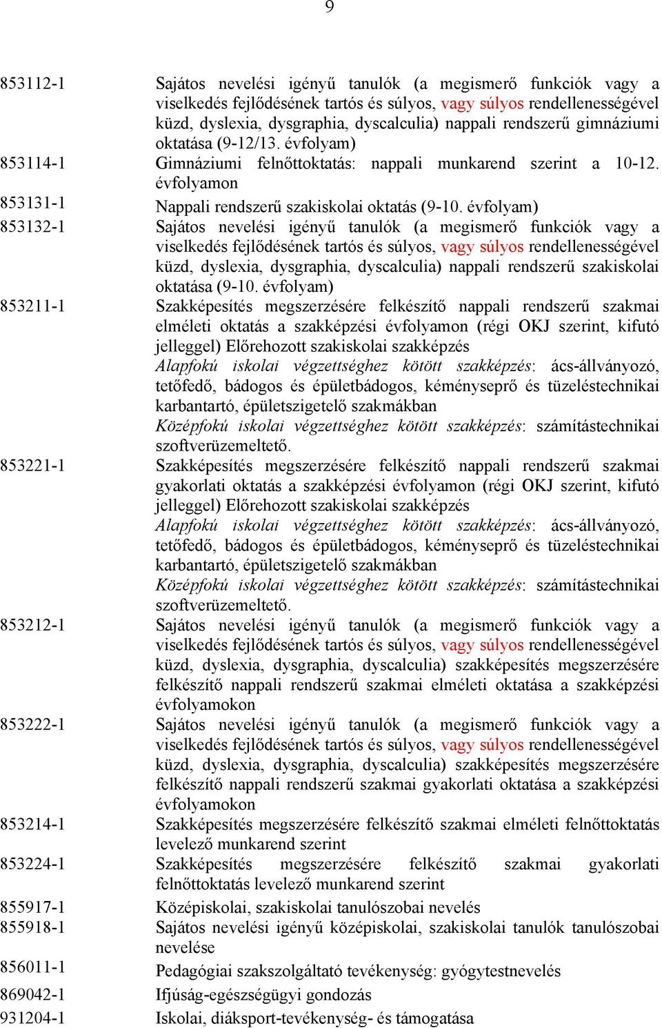 évfolyam) 853132-1 Sajátos nevelési igényű tanulók (a megismerő funkciók vagy a viselkedés fejlődésének tartós és súlyos, vagy súlyos rendellenességével küzd, dyslexia, dysgraphia, dyscalculia)