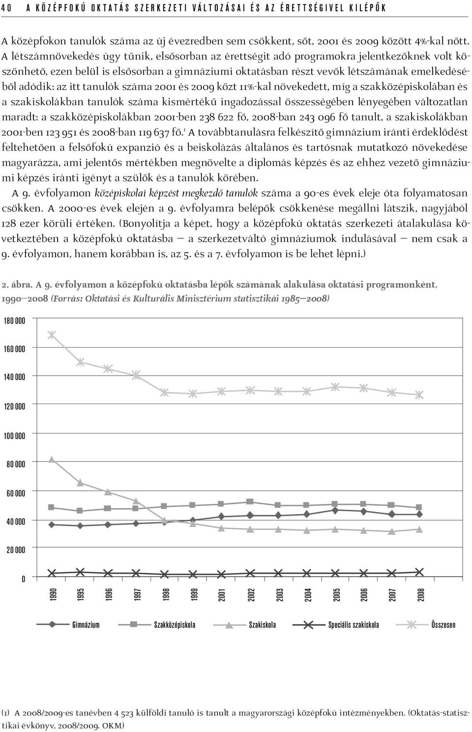 az itt tanulók száma 2001 és 2009 közt 11%-kal növekedett, míg a szakközépiskolában és a szakiskolákban tanulók száma kismértékű ingadozással összességében lényegében változatlan maradt: a