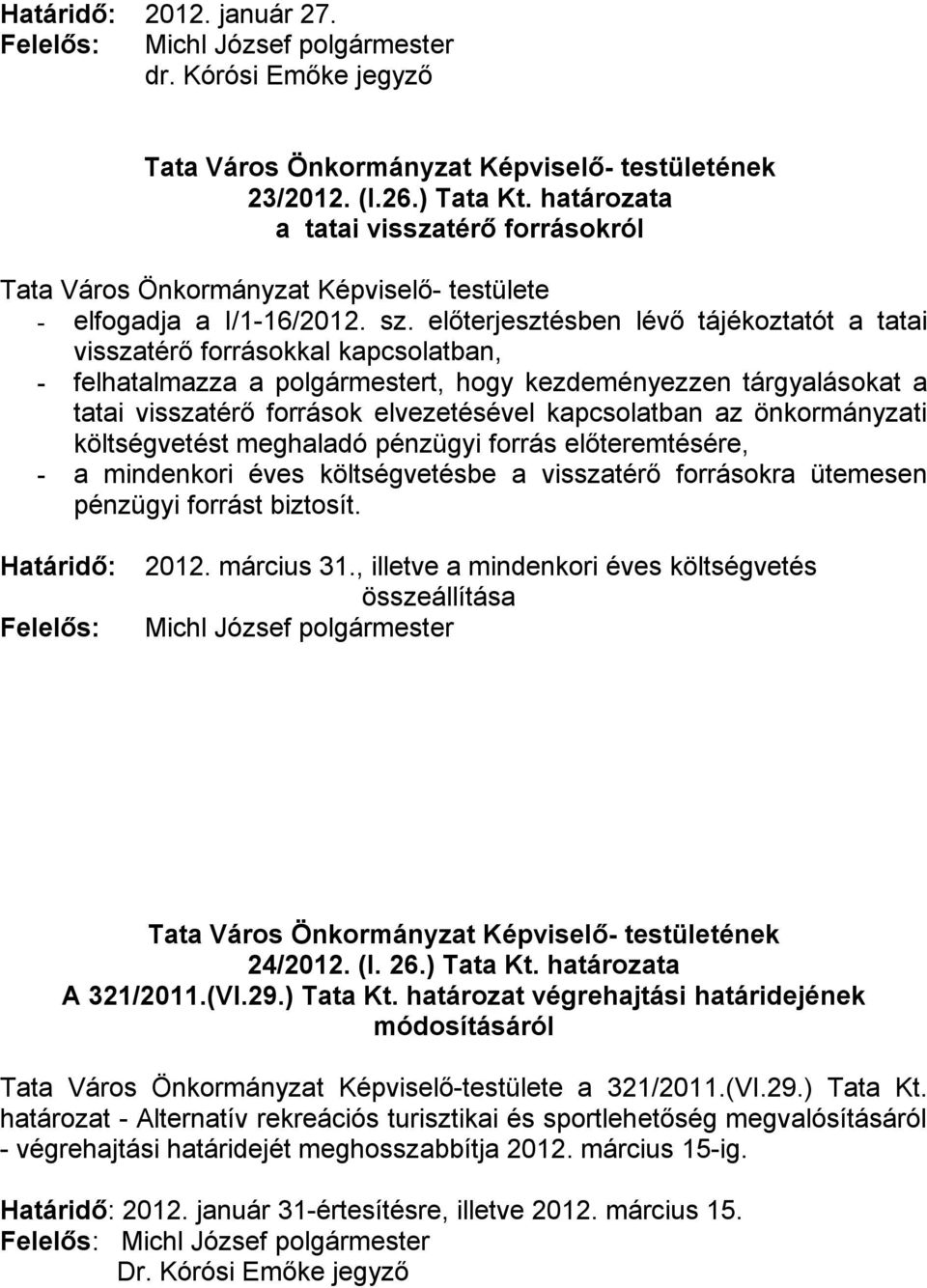 kapcsolatban az önkormányzati költségvetést meghaladó pénzügyi forrás előteremtésére, - a mindenkori éves költségvetésbe a visszatérő forrásokra ütemesen pénzügyi forrást biztosít.