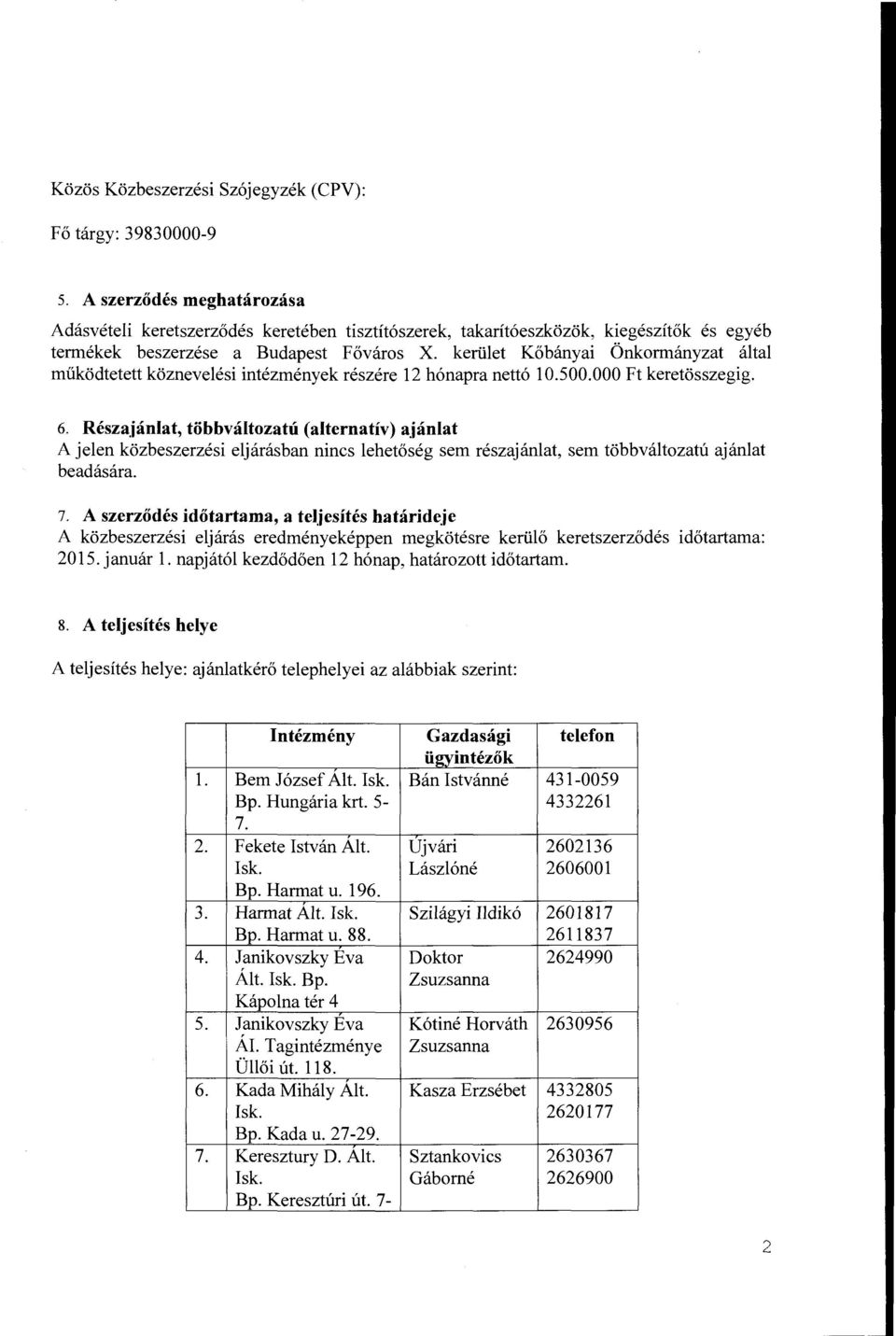 ketiilet Kobanyai Onkormanyzat altai miikodtetett koznevelesi intezmenyek reszere 12 h6napra nett6 10.500.000 Ft keretosszegig. 6.