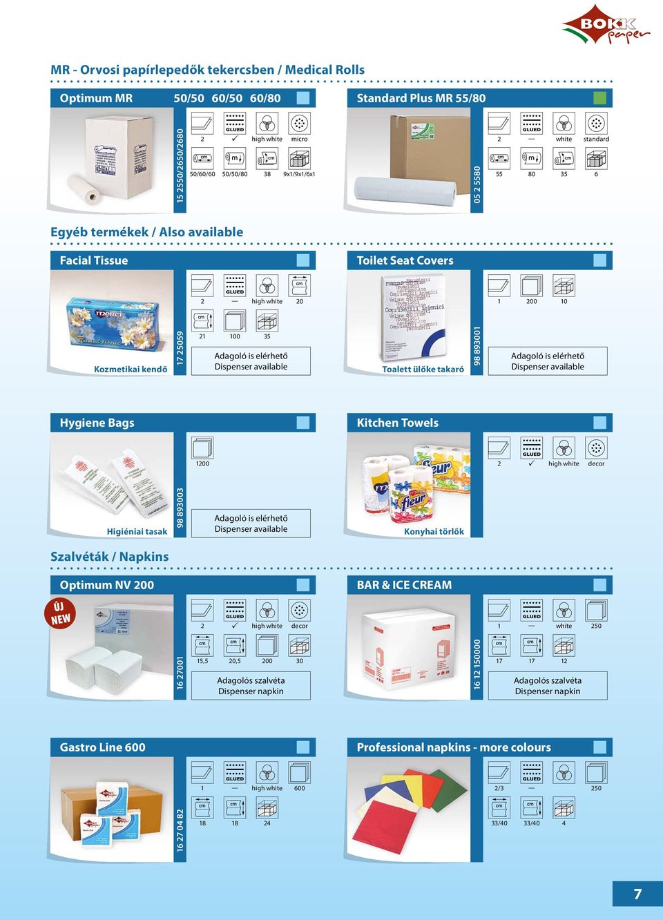 available Hygiene Bags Kitchen Towels 00 high white Higiéniai tasak 98 893003 Adagoló is elérhető Dispenser available Konyhai törlők Szalvéták / Napkins Optimum NV 00 BAR & ICE CREAM high white
