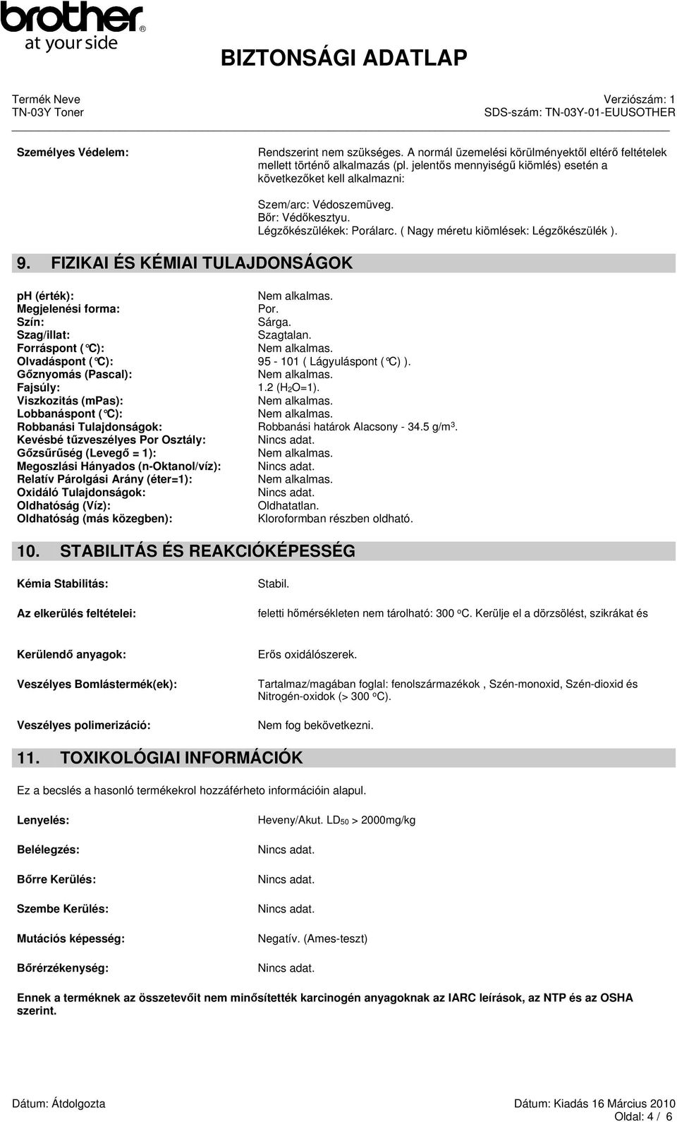 Szag/illat: Szagtalan. Forráspont ( C): Olvadáspont ( C): 95-101 ( Lágyuláspont ( C) ). znyomás (Pascal): Fajsúly: 1.2 (H2O=1).