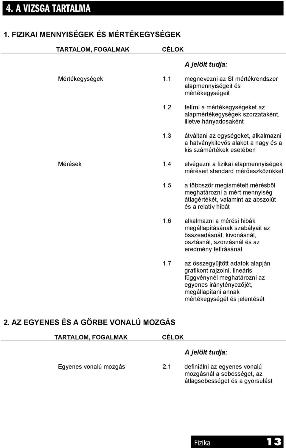 4 elvégezni a fizikai alapmennyiségek méréseit standard mérőeszközökkel 1.5 a többször megismételt mérésből meghatározni a mért mennyiség átlagértékét, valamint az abszolút és a relatív hibát 1.