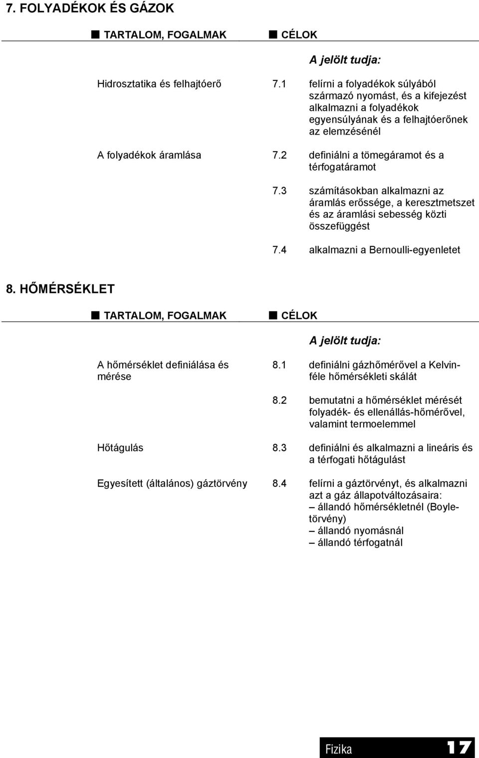definiálni a tömegáramot és a térfogatáramot 7.3 számításokban alkalmazni az áramlás erőssége, a keresztmetszet és az áramlási sebesség közti összefüggést 7.4 alkalmazni a Bernoulli-egyenletet 8.