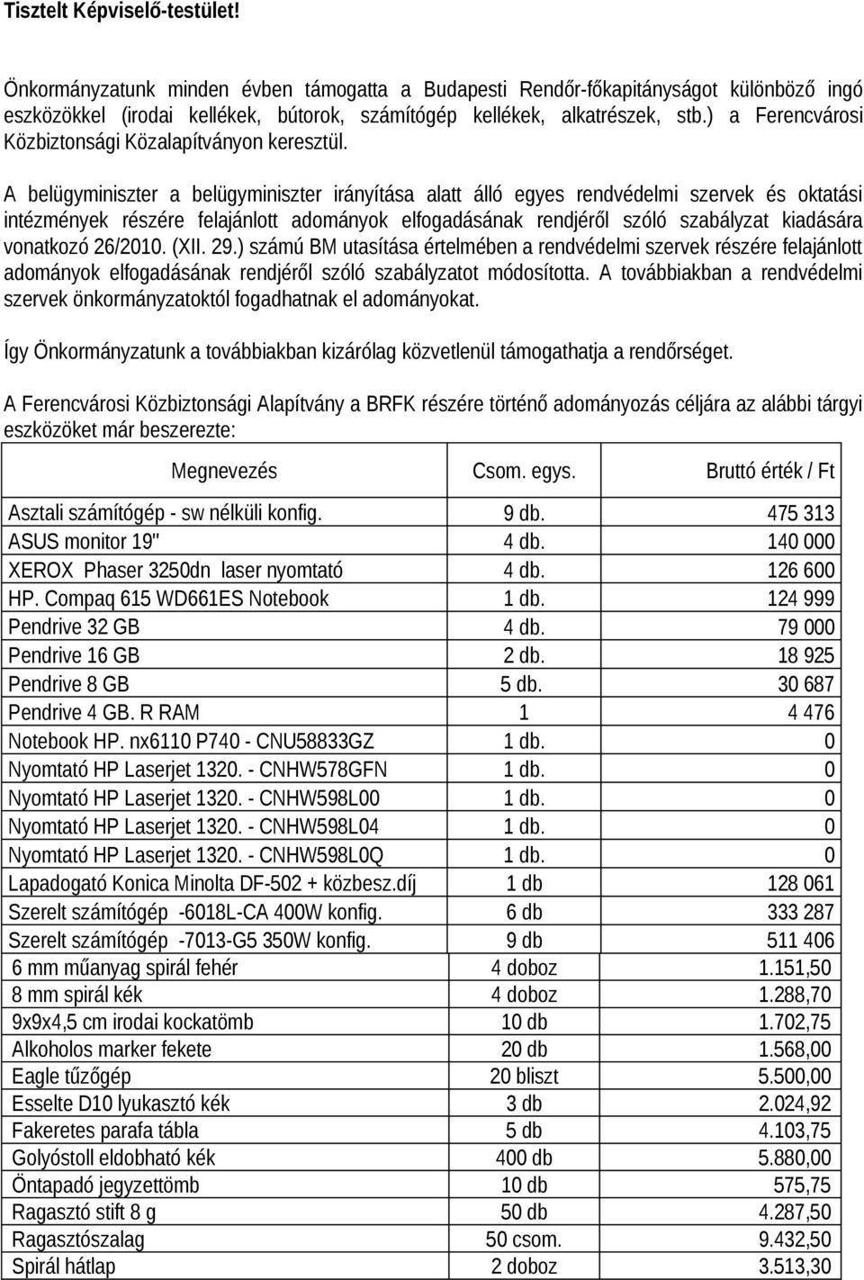 A belügyminiszter a belügyminiszter irányítása alatt álló egyes rendvédelmi szervek és oktatási intézmények részére felajánlott adományok elfogadásának rendjéről szóló szabályzat kiadására vonatkozó