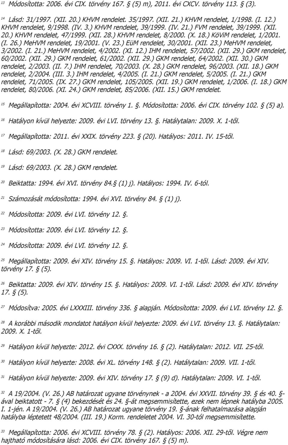 ) MeHVM rendelet, 19/2001. (V. 23.) EüM rendelet, 30/2001. (XII. 23.) MeHVM rendelet, 3/2002. (I. 21.) MeHVM rendelet, 4/2002. (XI. 12.) IHM rendelet, 57/2002. (XII. 29.) GKM rendelet, 60/2002. (XII. 29.) GKM rendelet, 61/2002.