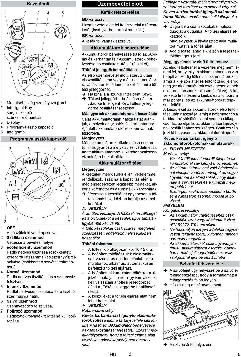 efficienty üzemmód Padló nedves tisztítása (csökkentett kefe fordulatszámmal) és szennyvíz felszívása (csökkentett szívóteljesítménnyel).