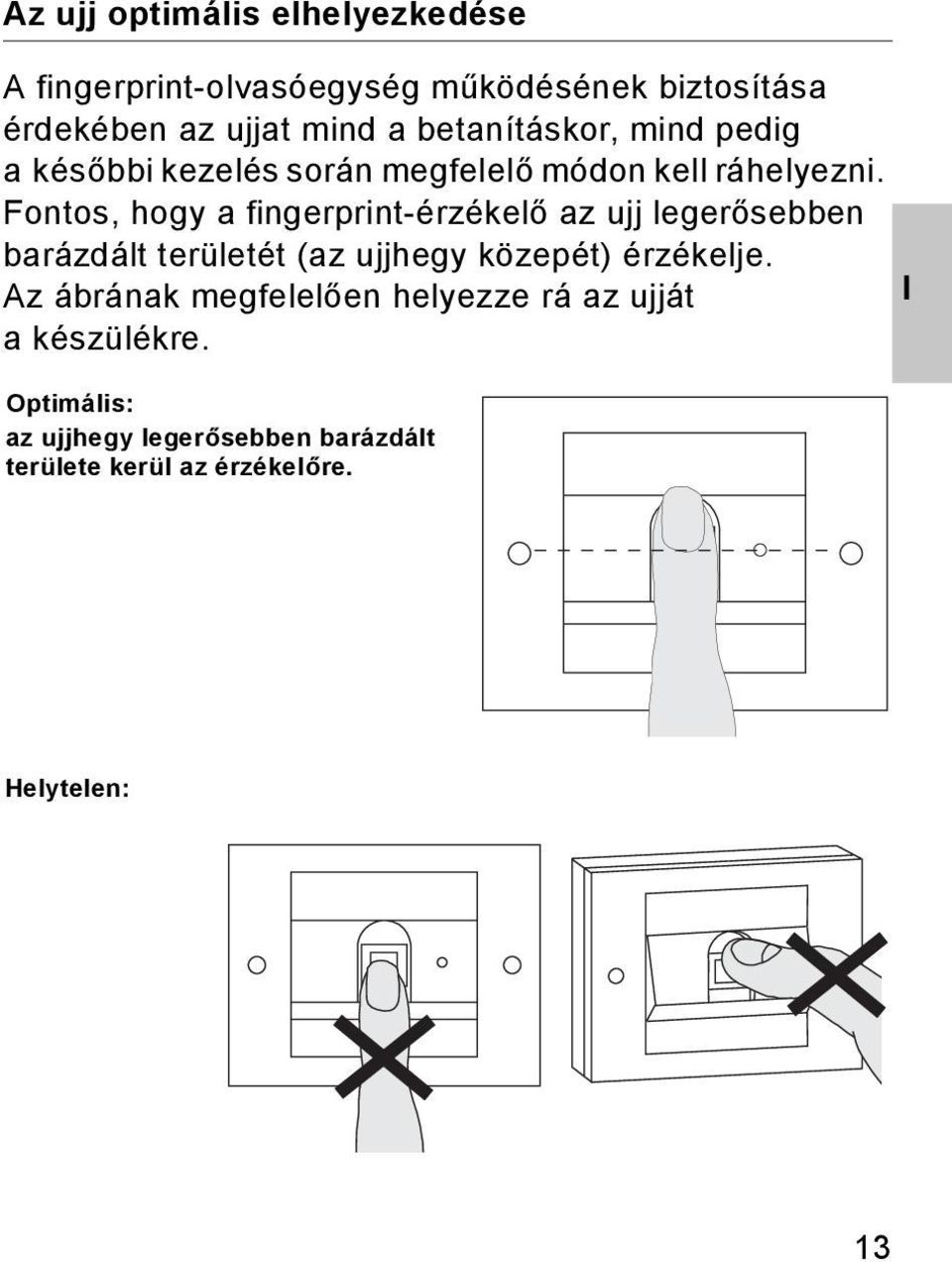 Fontos, hogy a fingerprint-érzékelő az ujj legerősebben barázdált területét (az ujjhegy közepét) érzékelje.