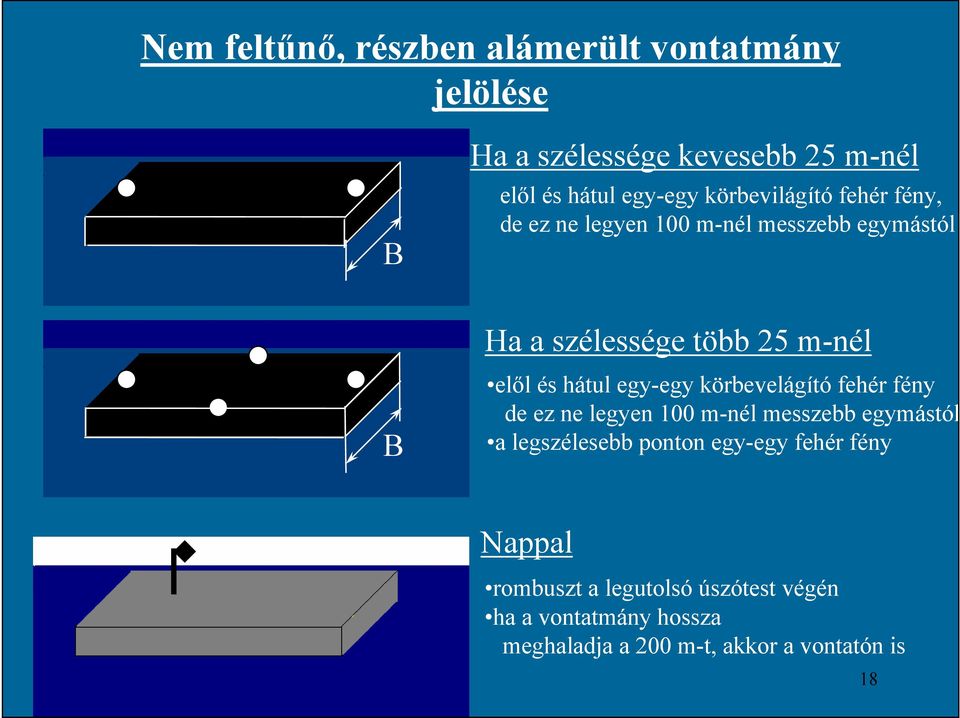hátul egy-egy körbevelágító fehér fény de ez ne legyen 100 m-nél messzebb egymástól a legszélesebb ponton egy-egy