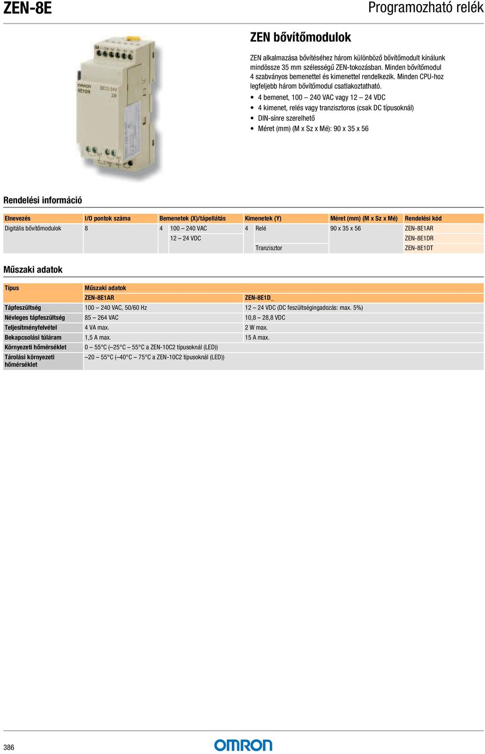 4 bemenet, 100 240 VAC vagy 12 24 VDC 4 kimenet, relés vagy tranzisztoros (csak DC típusoknál) DIN-sínre szerelhető Méret (mm) (M x Sz x Mé): 90 x 35 x 56 Rendelési információ Elnevezés I/O pontok