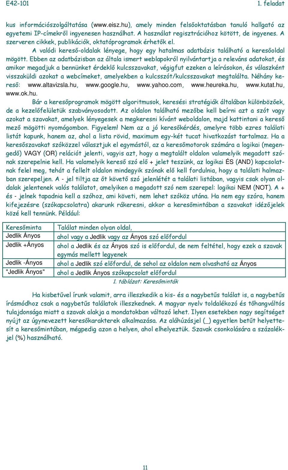 Ebben az adatbázisban az általa ismert weblapokról nyilvántartja a releváns adatokat, és amikor megadjuk a bennünket érdeklő kulcsszavakat, végigfut ezeken a leírásokon, és válaszként visszaküldi