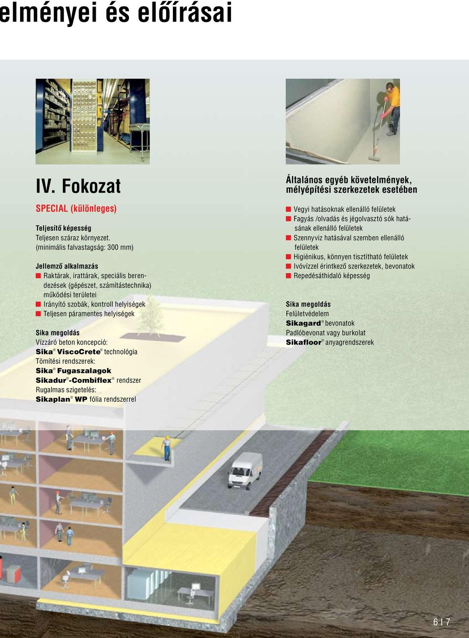 páramentes helyiségek Sika megoldás Vízzáró beton koncepció: Sika ViscoCrete technológia Tömítési rendszerek: Sika Fugaszalagok Sikadur -Combiflex rendszer Rugalmas szigetelés: Sikaplan WP fólia