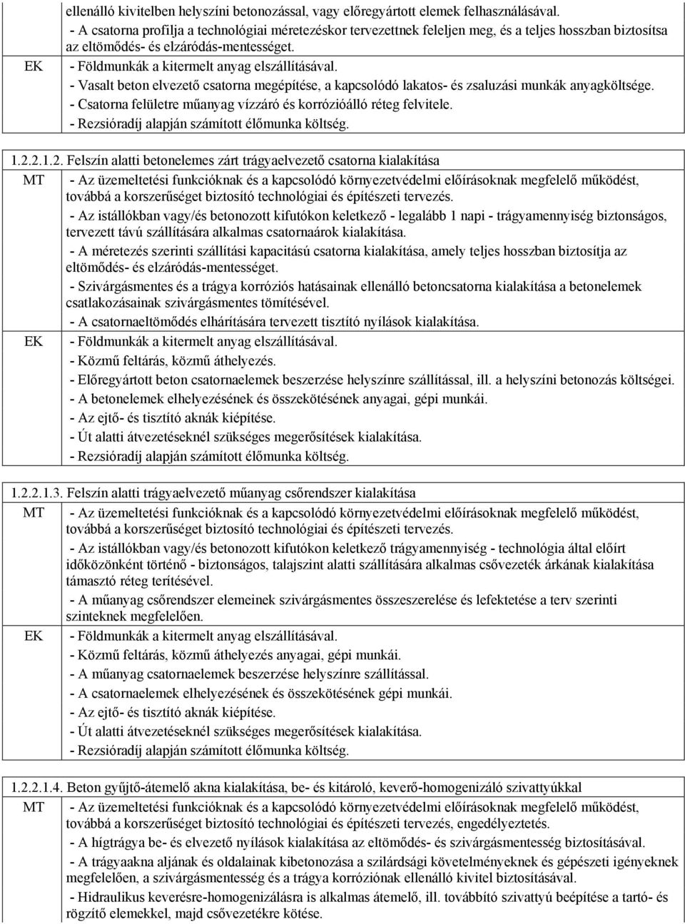 - Vasalt beton elvezető csatorna megépítése, a kapcsolódó lakatos- és zsaluzási munkák anyagköltsége. - Csatorna felületre műanyag vízzáró és korrózióálló réteg felvitele. 1.2.