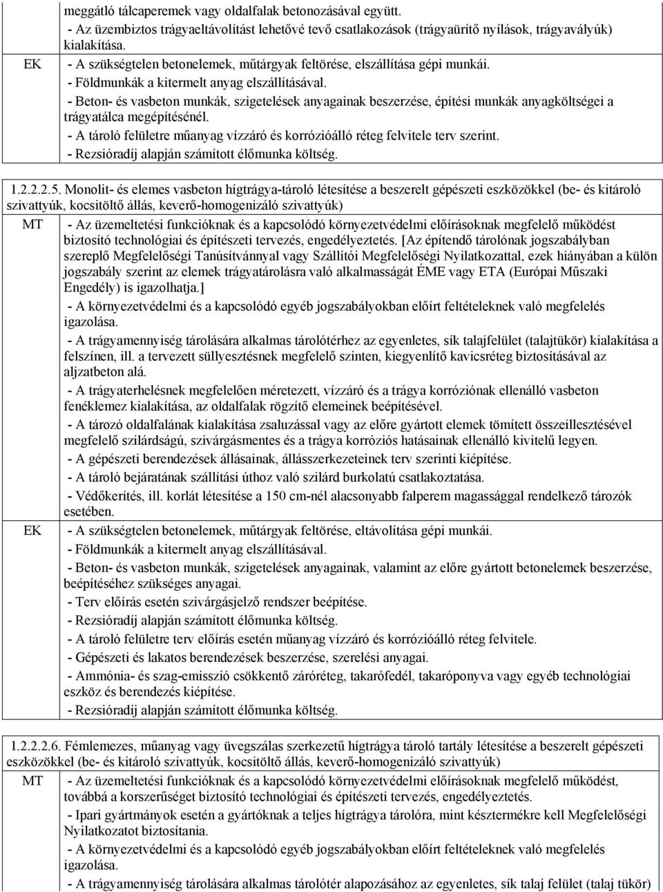 - Beton- és vasbeton munkák, szigetelések anyagainak beszerzése, építési munkák anyagköltségei a trágyatálca megépítésénél.