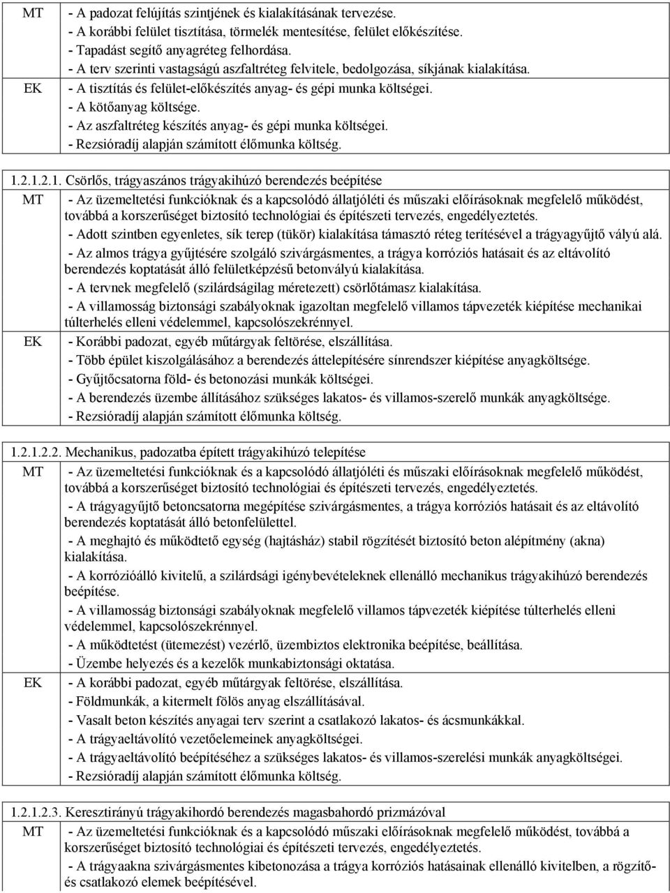 - Az aszfaltréteg készítés anyag- és gépi munka költségei. 1.